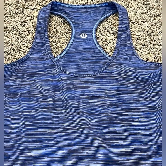 Lululemon Cool Racerback Tank Top Shirt Cadet Blue black gray Stripes, size 4 - Picture 2 of 9